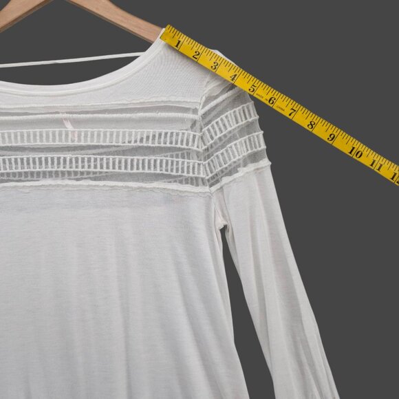 Free People Sheer Top Womens White Mesh Panel Long Sleeve Viscose Pullover Sz S - Picture 8 of 11
